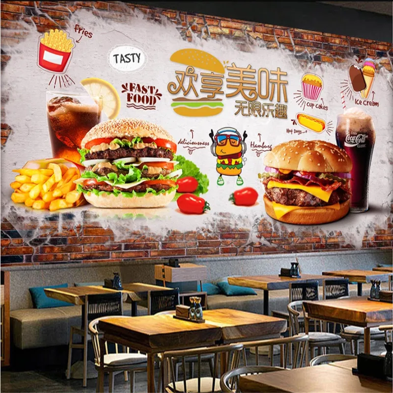 カスタマイズされたテキストバーガーフライドポテトコーラ壁紙壁 - Food Snacks Background のレビューと価格